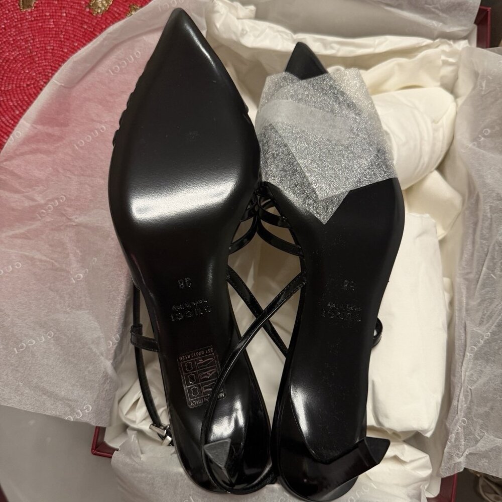 NEW Gucci Seraphine Leather Black Slingback Pumps size 38 Retail $1450 - Picture 10 of 12